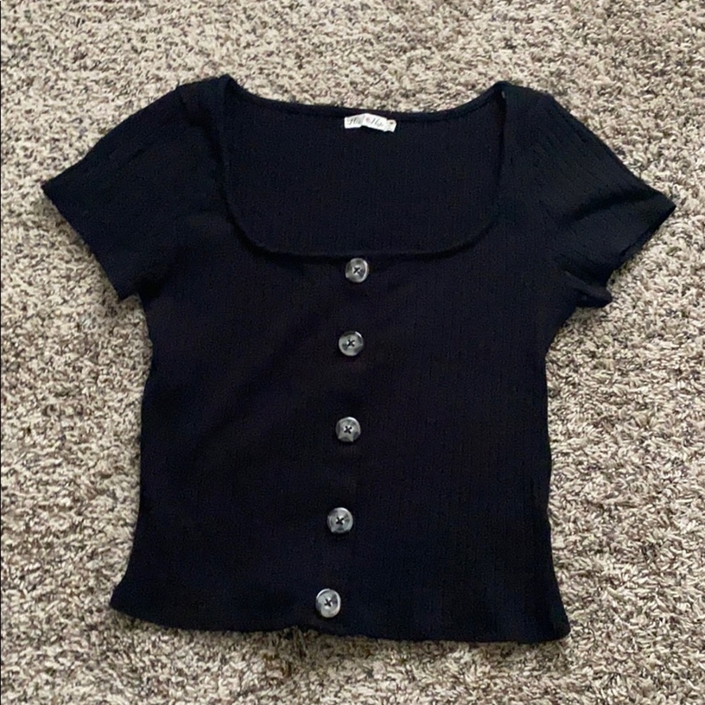 Black button up crop top